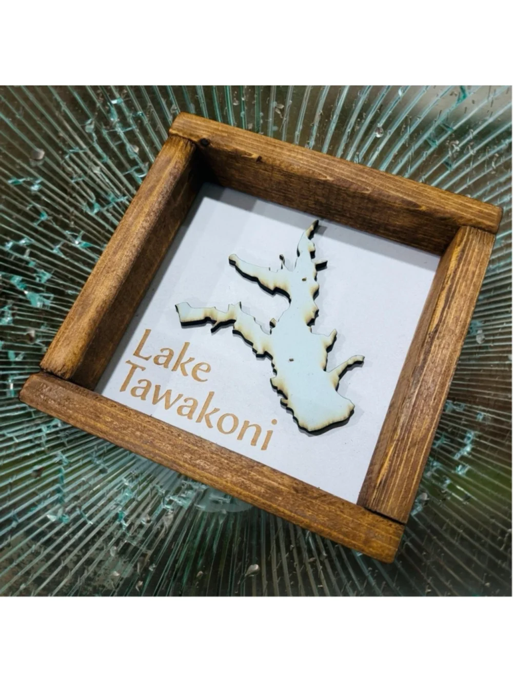 Lake Tawakoni Wood Wall Art Framed Lake Map Sign Rustic Cabin Man Cave Decor 7”